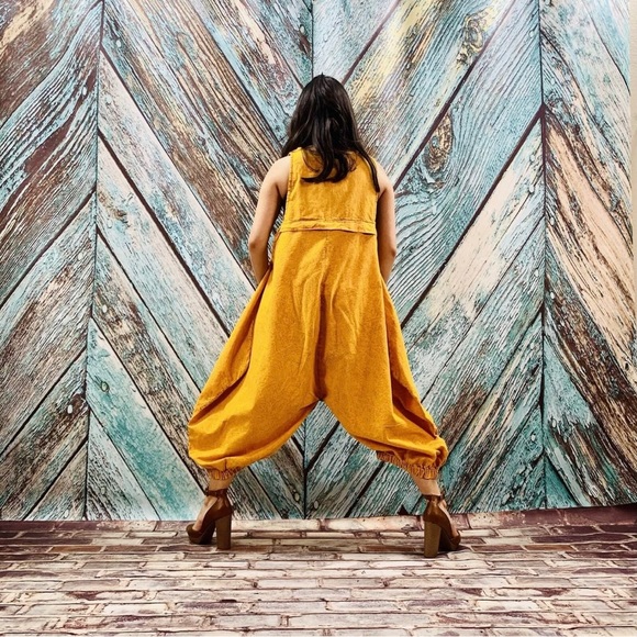 Stonewash patchwork Harem Pants Jumpsuit Romper - Picture 3 of 9